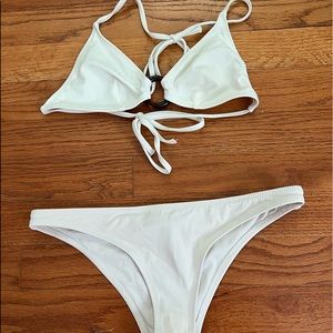 solid and striped white bikini